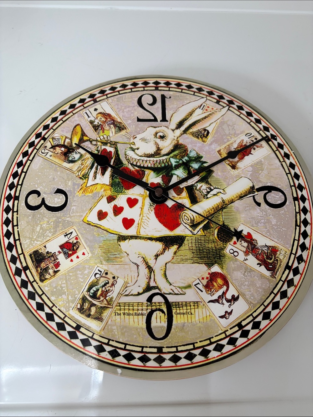 Vintage Alice in Wonderland White Rabbit Backwards Wall Clock